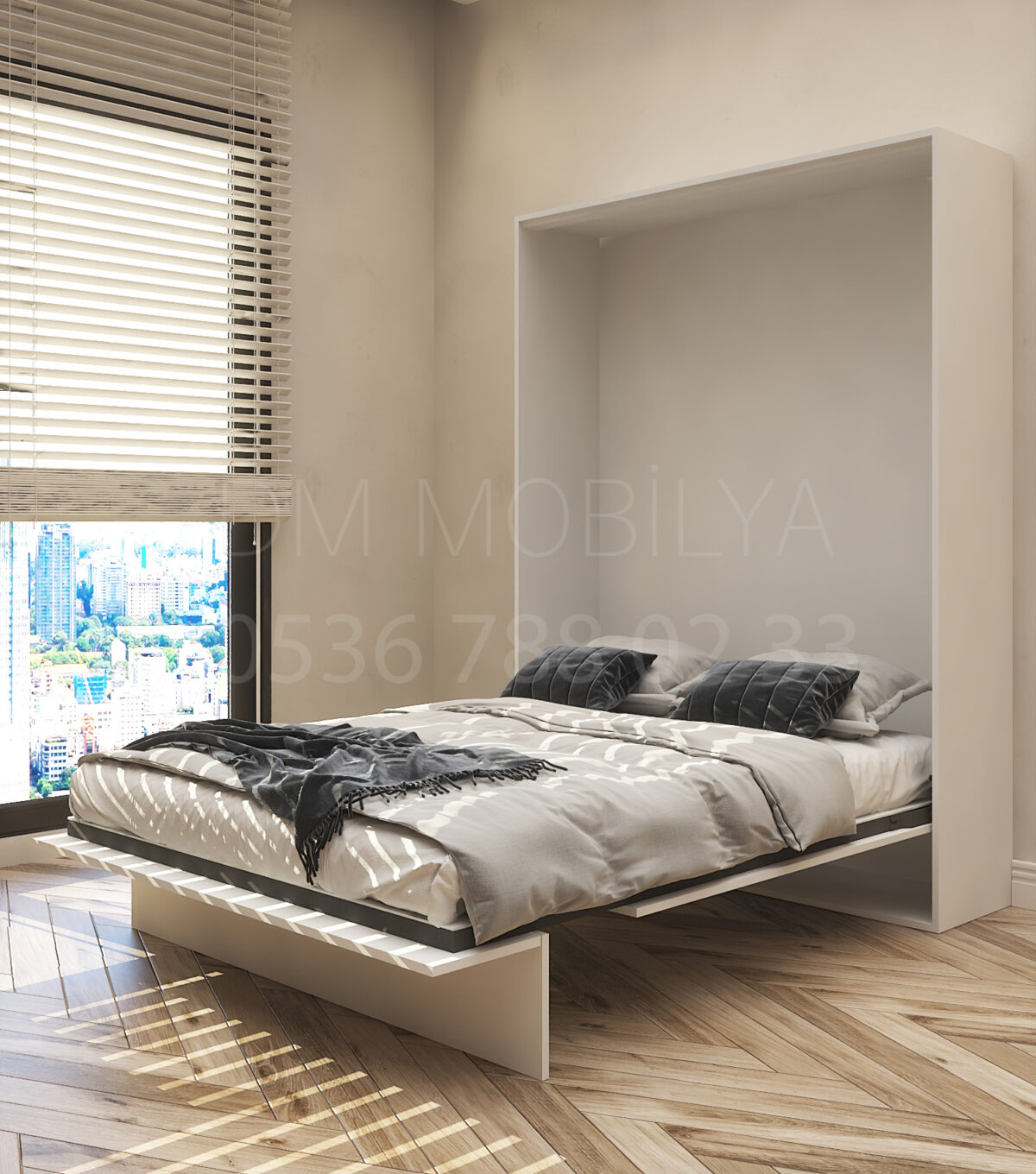 140x190 çift kişilik duvar yatağı açık hali, katlanır yatak sistemi modern tasarım