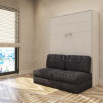 140x190 çift kişilik duvar yatağı kapalı hali, katlanır yatak sistemi modern tasarım koltuklu model