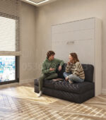 140x190 çift kişilik duvar yatağı kapalı hali, katlanır yatak sistemi modern tasarım koltuklu model