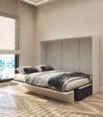 140x190 çift kişilik duvar yatağı açık hali, katlanır yatak sistemi modern tasarım koltuklu model