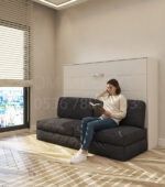 140x190 çift kişilik duvar yatağı kapalı hali, katlanır yatak sistemi modern tasarım koltuklu model