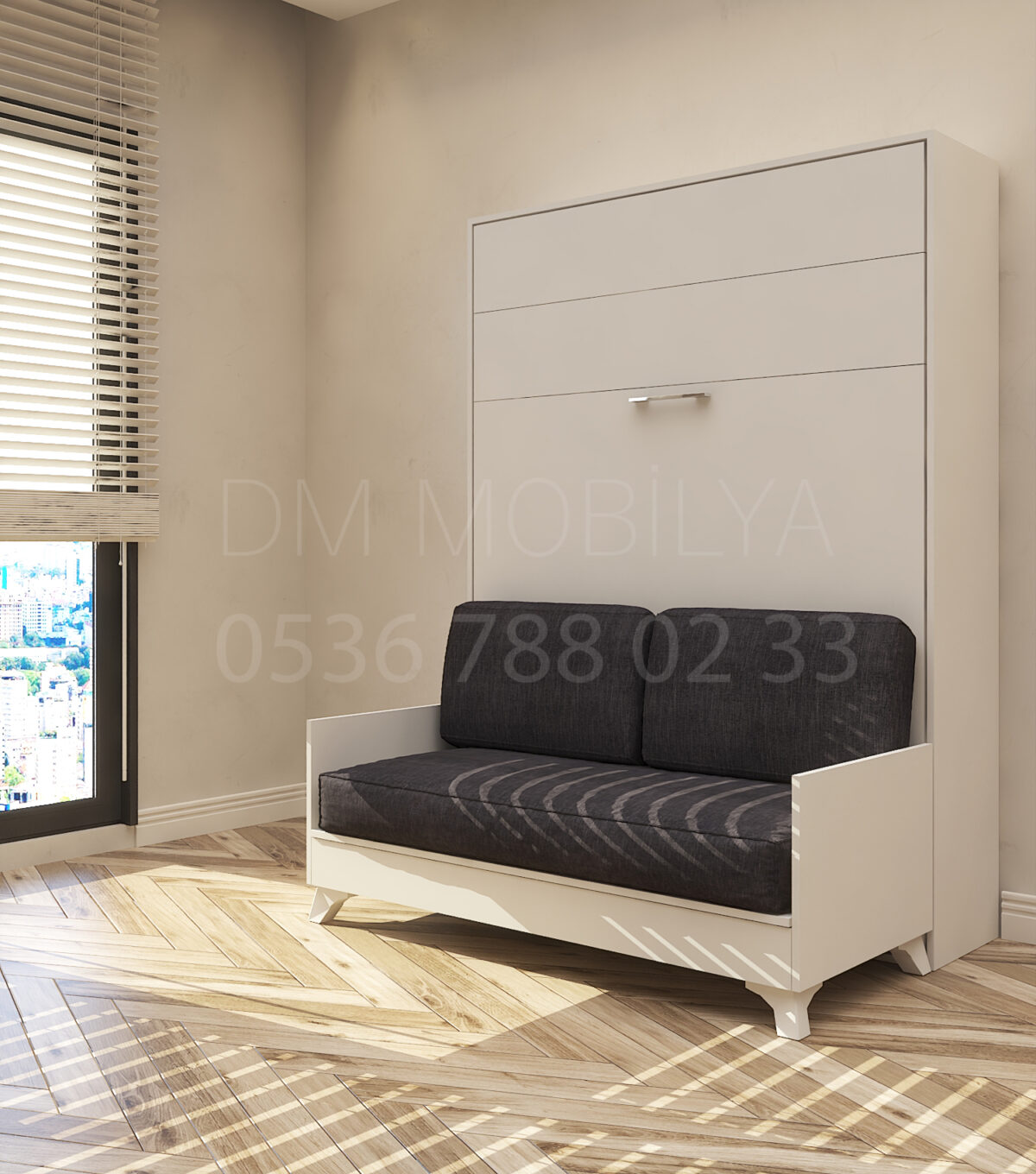 140x190 çift kişilik duvar yatağı kapalı hali, katlanır yatak sistemi modern tasarım sandıklı model