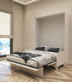 150x200 çift kişilik duvar yatağı açık hali, katlanır yatak sistemi modern tasarım sandıklı model