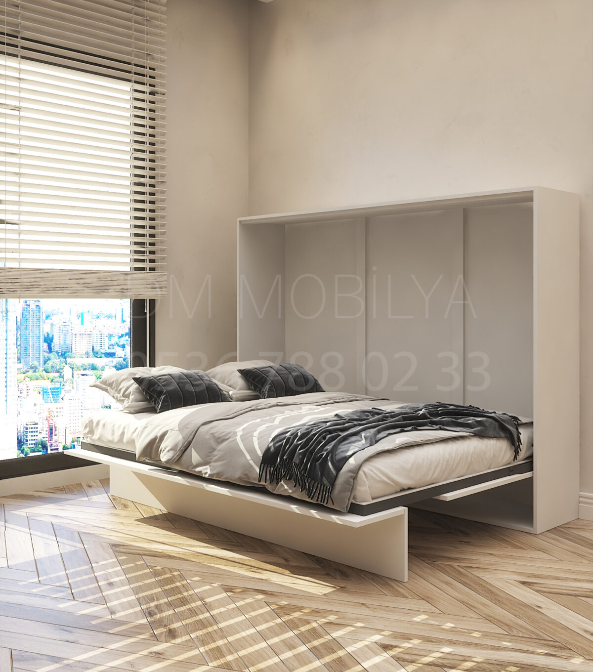 140x190 çift kişilik duvar yatağı açık hali, katlanır yatak sistemi modern tasarım