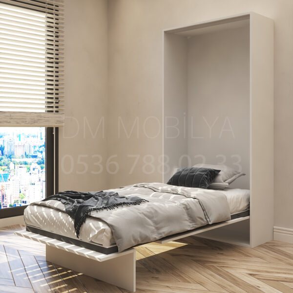 90x190 tek kişilik duvar yatağı açık hali, katlanır yatak sistemi modern tasarım