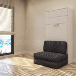 90x190 tek kişilik duvar yatağı kapalı hali, katlanır yatak sistemi modern tasarım, koltuklu model