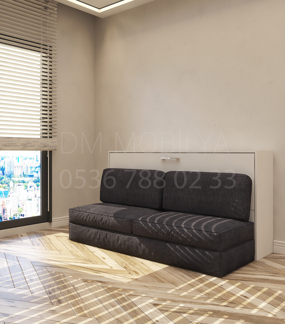 90x190 tek kişilik duvar yatağı kapalı hali, katlanır yatak sistemi modern tasarım, koltuklu model