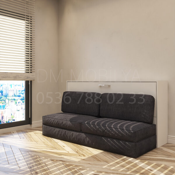 90x190 tek kişilik duvar yatağı kapalı hali, katlanır yatak sistemi modern tasarım, koltuklu model
