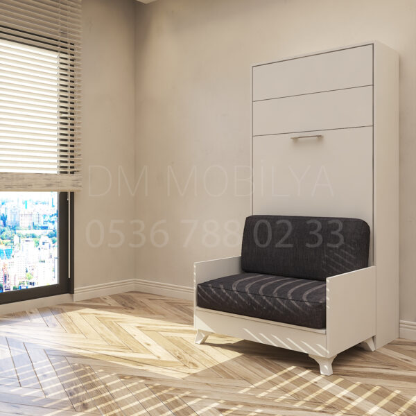 90x190 tek kişilik duvar yatağı kapalı hali, katlanır yatak sistemi modern tasarım, sandıklı model