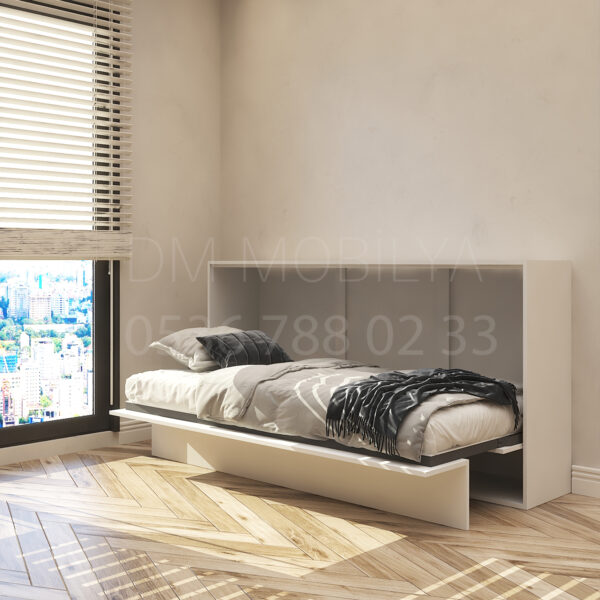90x190 tek kişilik duvar yatağı açık hali, katlanır yatak sistemi modern tasarım