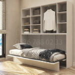 90x190 tek kişilik duvar yatağı açık hali, katlanır yatak sistemi modern tasarım üst dolaplı
