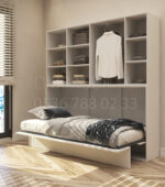 90x190 tek kişilik duvar yatağı açık hali, katlanır yatak sistemi modern tasarım üst dolaplı