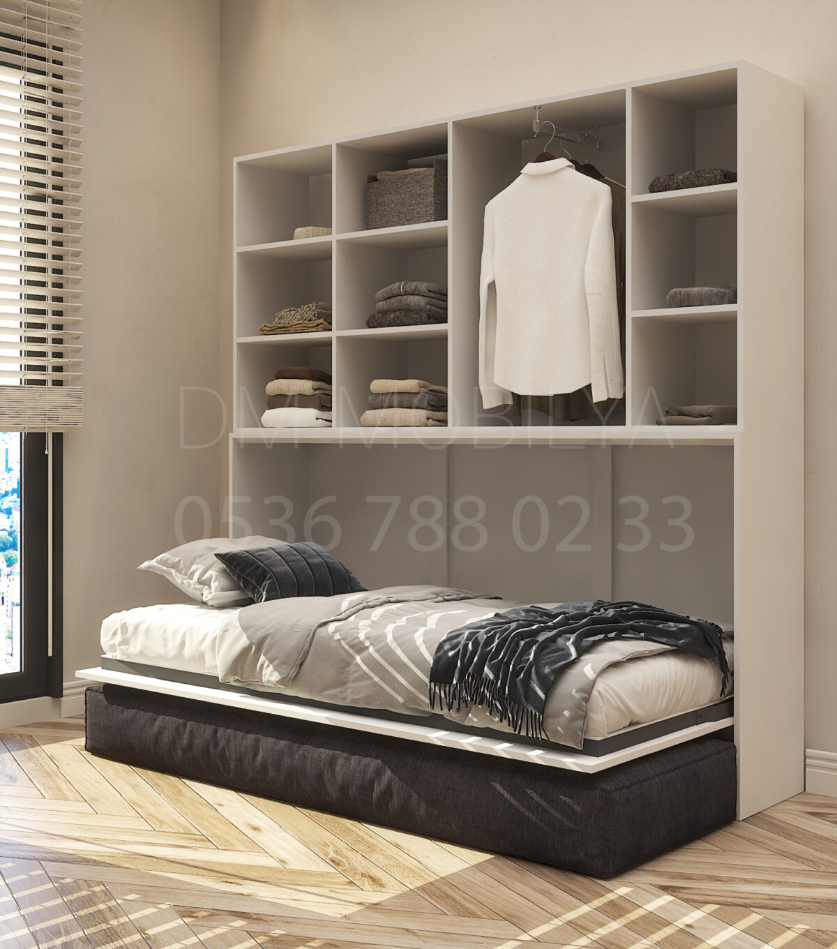 DM Horizon, katlanır yatak sistemi modern tasarım, sandıklı model ve üst dolaplı