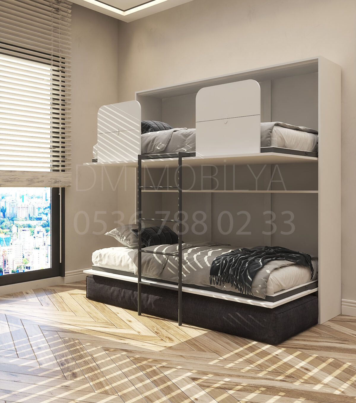 Modern ranza modeli, küçük odalar için ideal yer tasarruflu çift katlı yatak koltuklu model