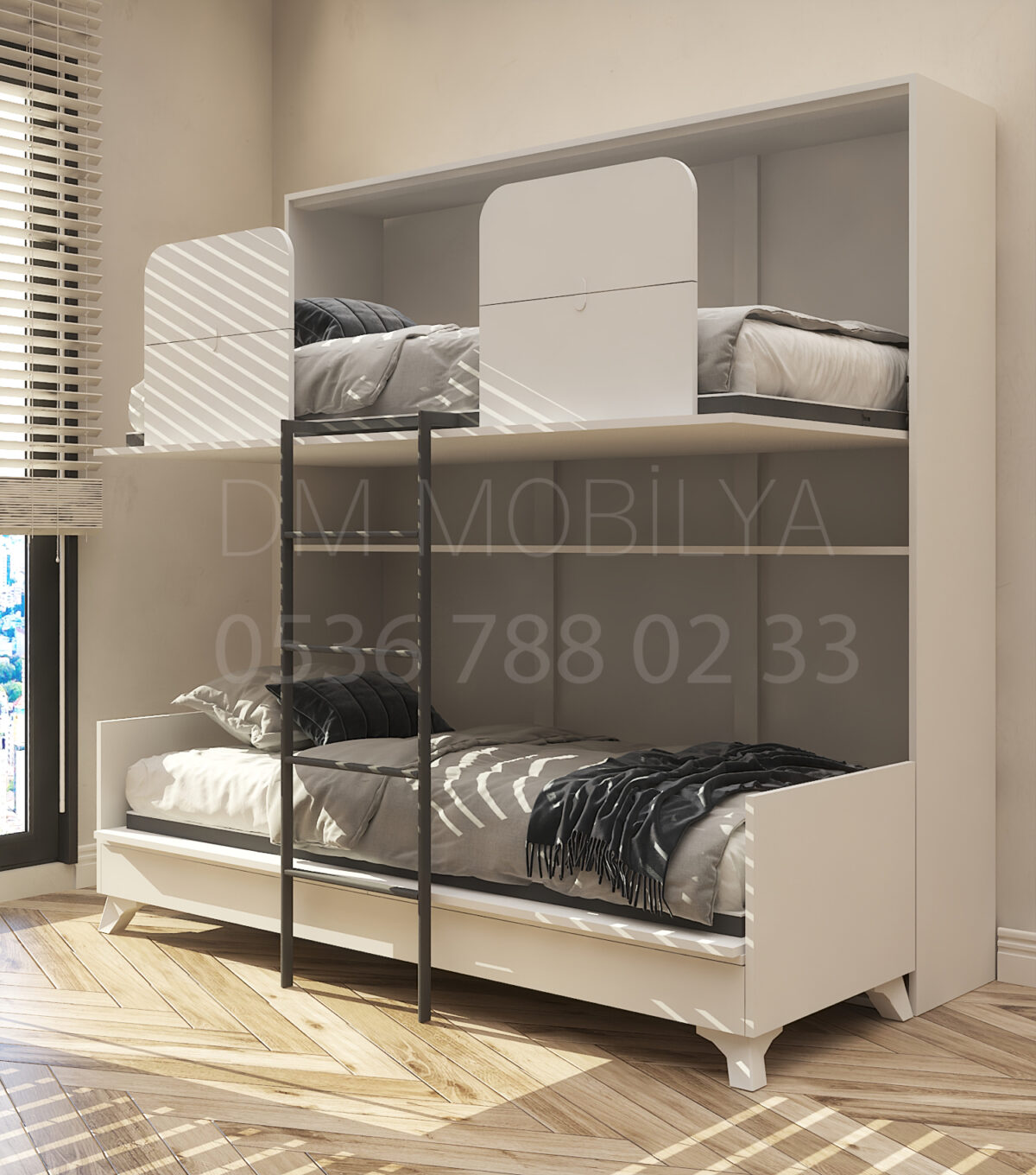 Modern ranza modeli, küçük odalar için ideal yer tasarruflu çift katlı yatak sandıklı model