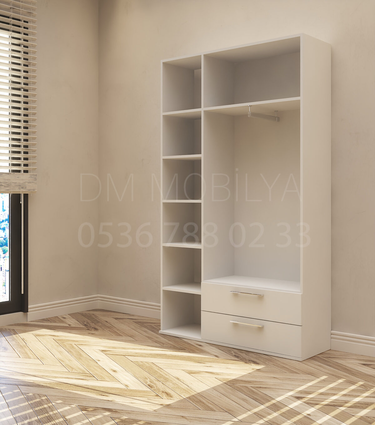 üç kapaklı dolap geniş depolama alanı sunan modern dolap modeli