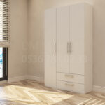 üç kapaklı dolap geniş depolama alanı sunan modern dolap modeli